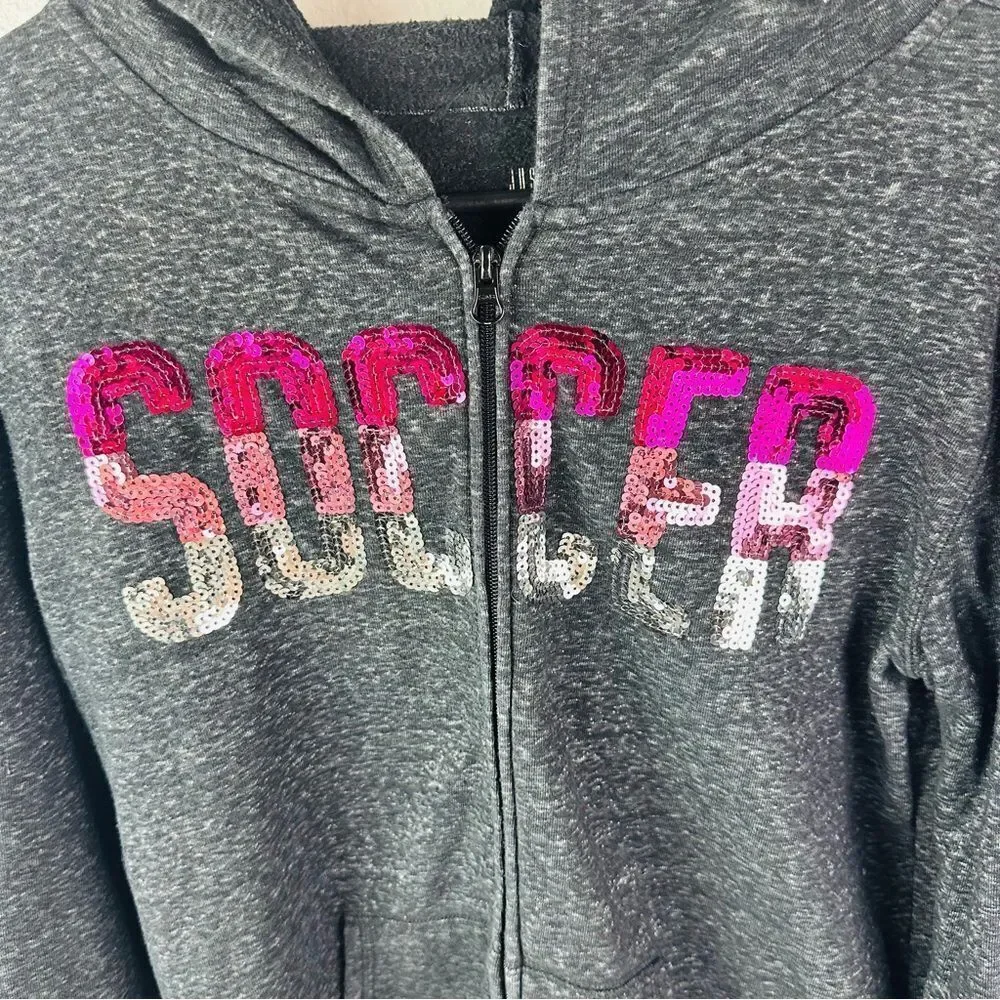 Justice Active‎ Gray Soccer Sequin Full Zip Hoodie Girls Size 16/18
